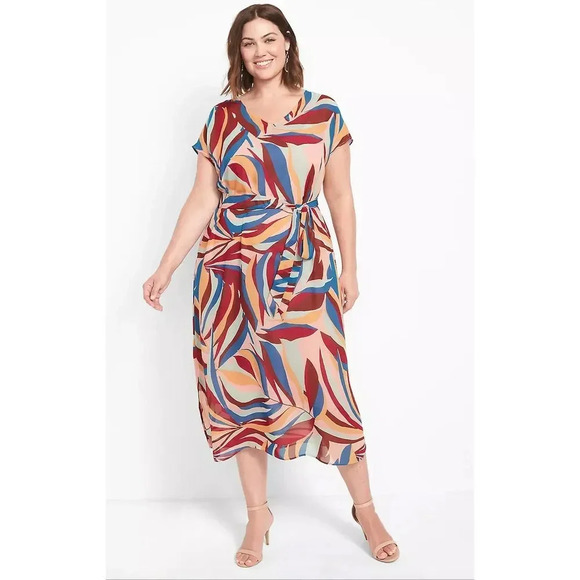 Lane Bryant Cap Sleeve Chiffon Midi Dress - Picture 1 of 8